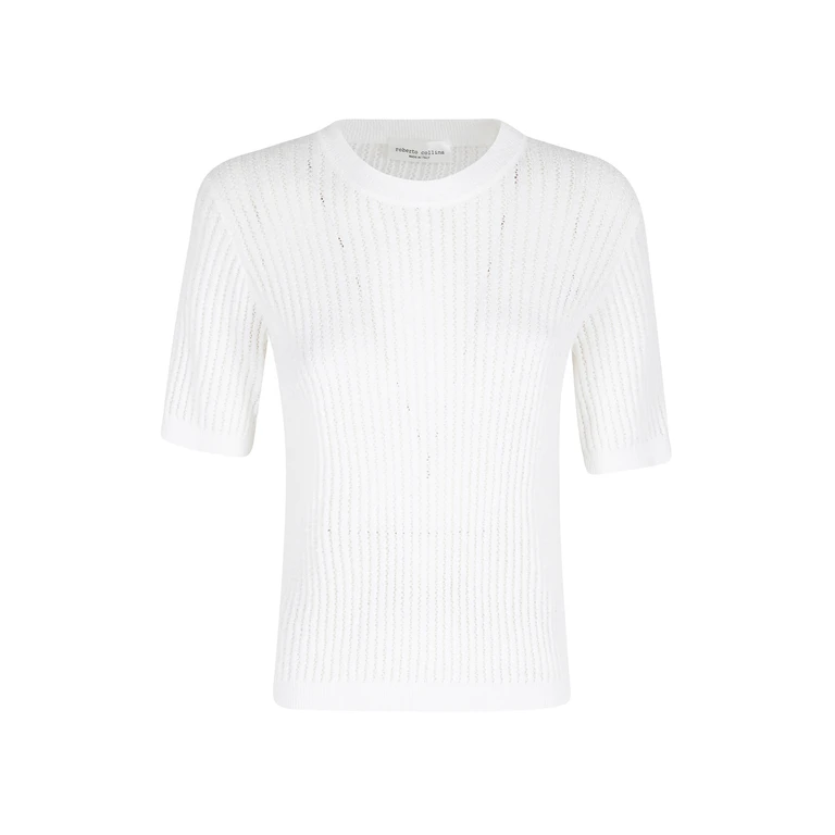 Roberto Collina Girocollo Traforato White Cotone Poliammide Maglia - Women