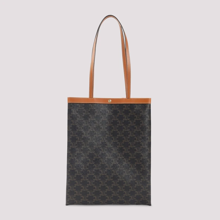Celine Medium Flat Shopper Handbag Nude & Neutrals Triomphe Textile Leather Bag - Women