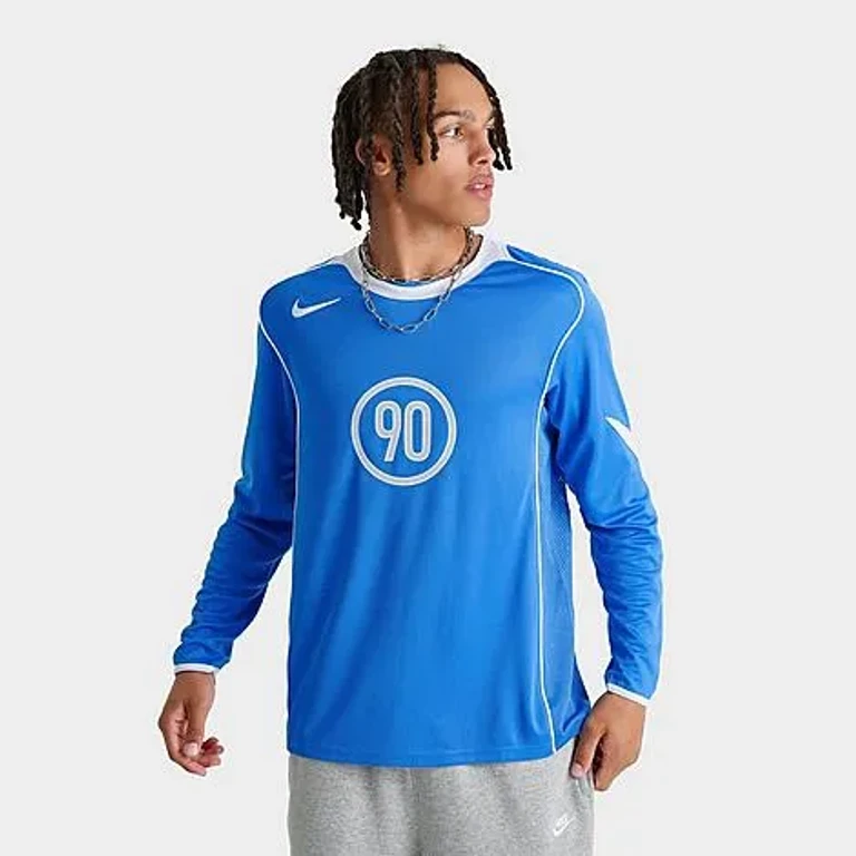 Men's Total 90 Dri-FIT Long-Sleeve Soccer Jersey in Light Photo Blue/White/White Size: Small