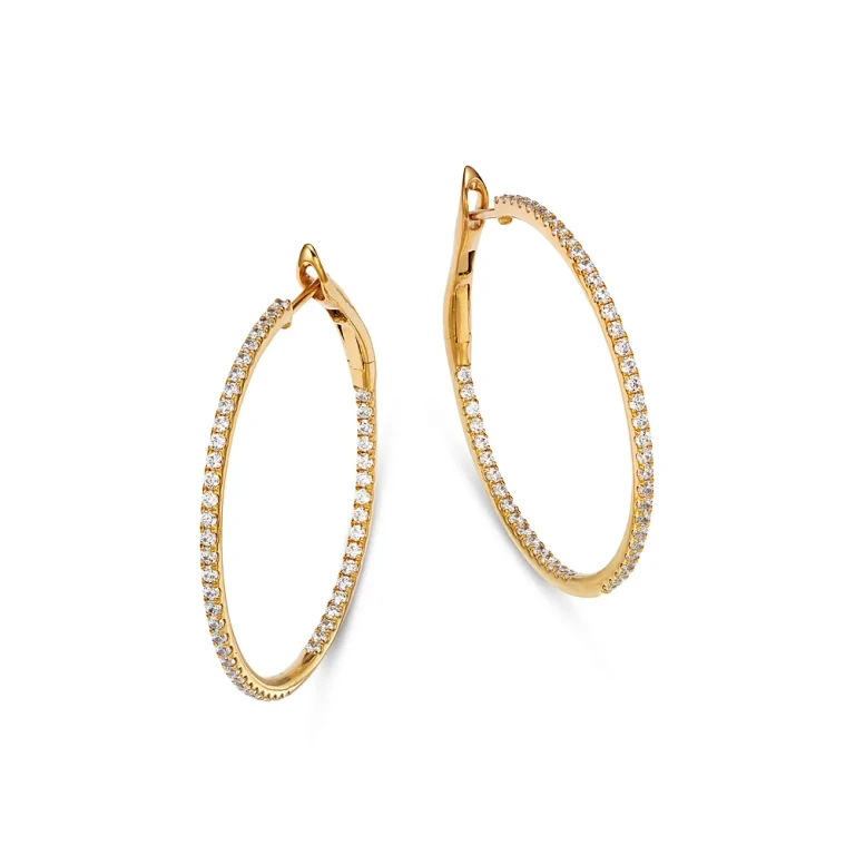 14K Yellow Gold Diamond Inside Out Round Hoop Earrings, 1.5 tcw