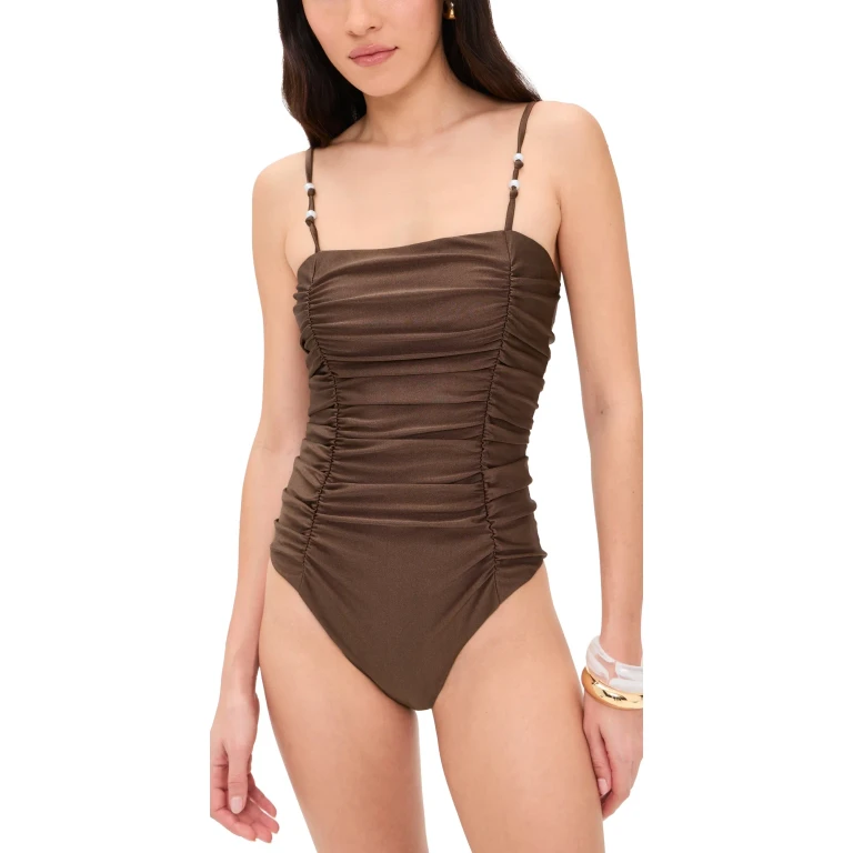 MINKPINK Sienna Ruched Swimsuit Chocolate XS