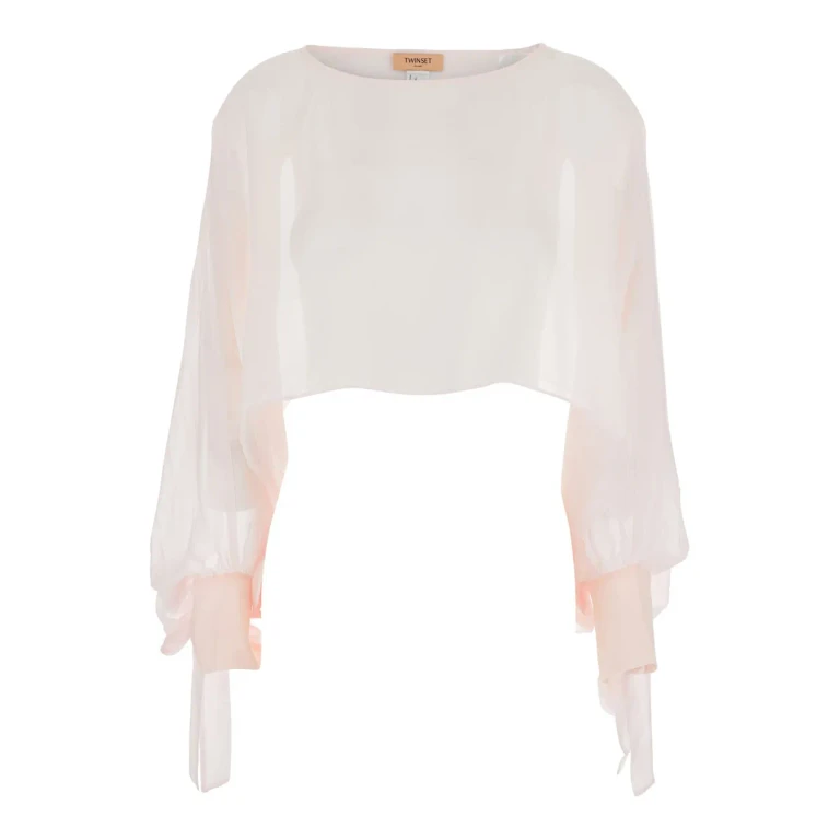 TwinSet Pink Blouse With Long Sleeves And Lace Details In Viscose For Women