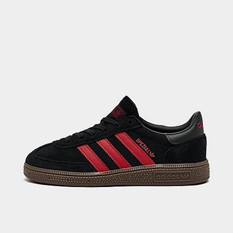 adidas Little Kids Originals Handball Spezial Casual Shoes in Core Black/Pure Ruby/Gum 5 Size: 1.0