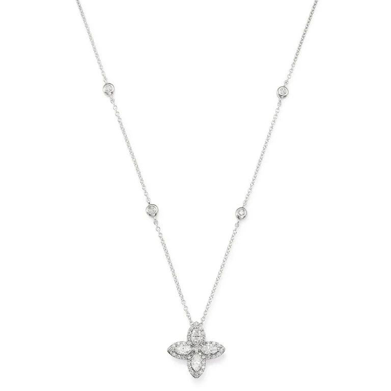 Diamond Marquis Flower Pendant Necklace in 14K White Gold, 0.50 tcw