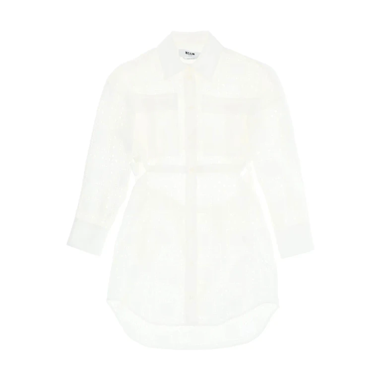 MSGM Broderie Mini Shirt Dress With Cut-out