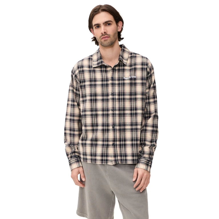 Museum of Peace and Quiet Wordmark Button Up Shirt Navy S