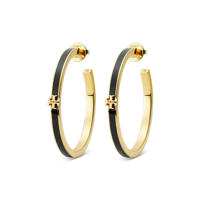 Tory Burch Kira Logo Color Inlay Hoop Earrings in 18K Gold Plated