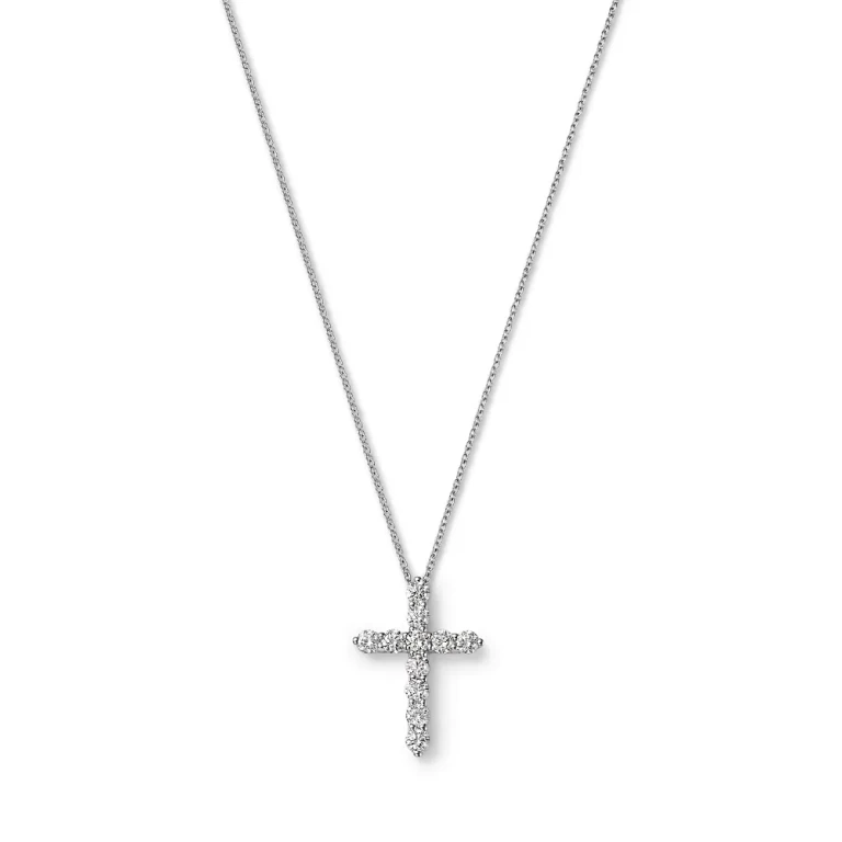 Diamond Cross Pendant Necklace in 14K White Gold, 1.0 tcw
