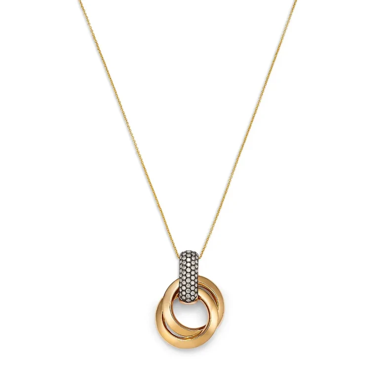 Diamond Double Circle Necklace in 14K Yellow Gold, 0.45 tcw