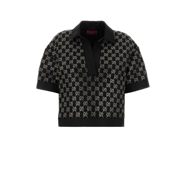 Gucci Black Boucle Polo Shirt Blackblackblack Viscose Mix - Women