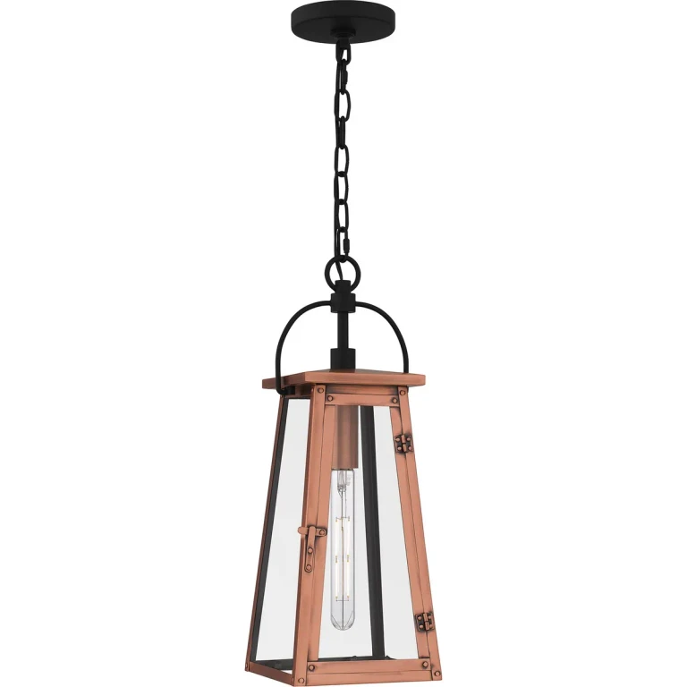 Aged Copper One Light Outdoor Hanging Lantern from the Carolina Collection