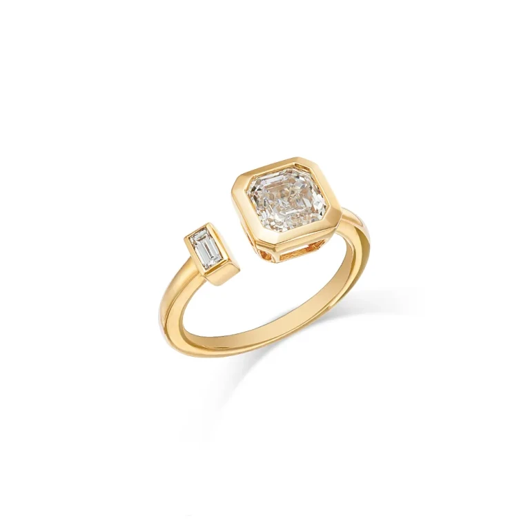 Certified Lab Grown Asscher & Emerald Cut Diamond Open Ring 14K Yellow Gold, 2.05 ct. t.w.