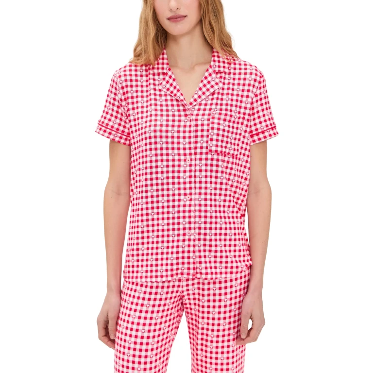 Z Supply Gingham Pajama Top Kiss Me Red L