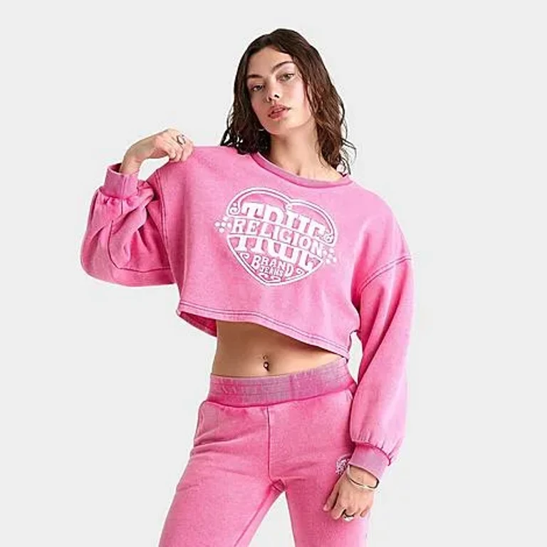 True Religion Women's Washed Heritage Dolman Crewneck Sweatshirt in Hot Pink Size: XS