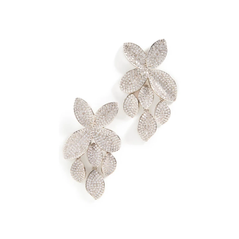 SHASHI Pave Flower Drop Earrings White Gold One Size