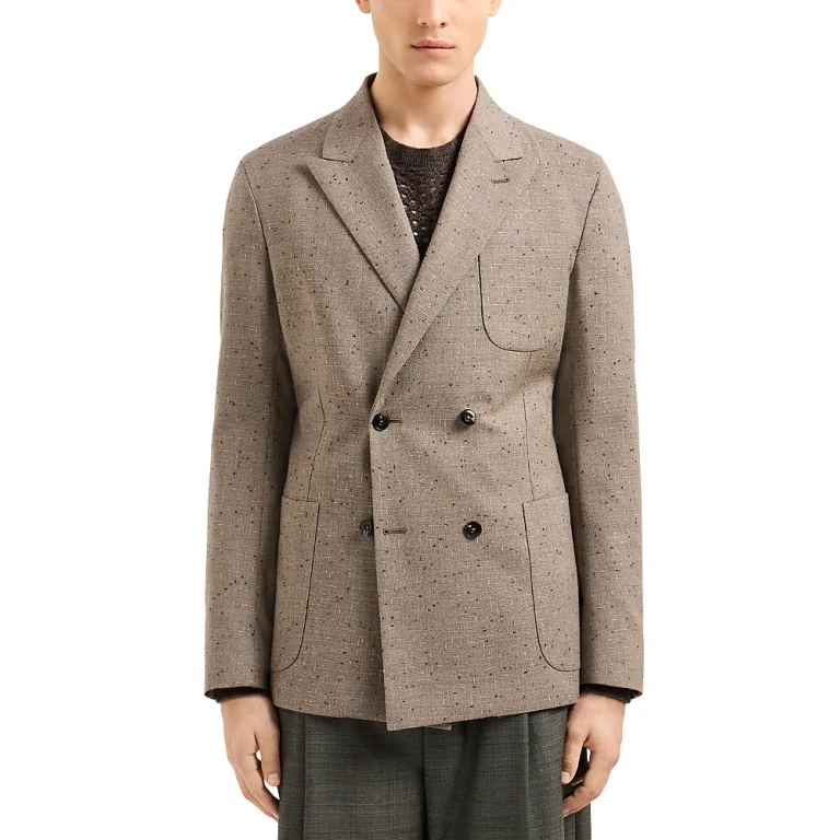 Emporio Armani Regular Fit Double Breasted Jacquard Weave Wool Blazer