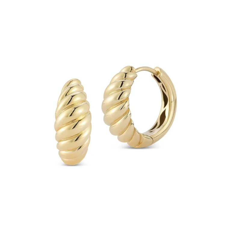 Bold Ridge Textured Medium Hoop Earrings in 14K Yellow Gold