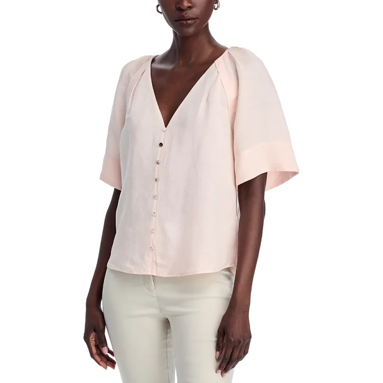 T Tahari V Neck Elbow Sleeve Top