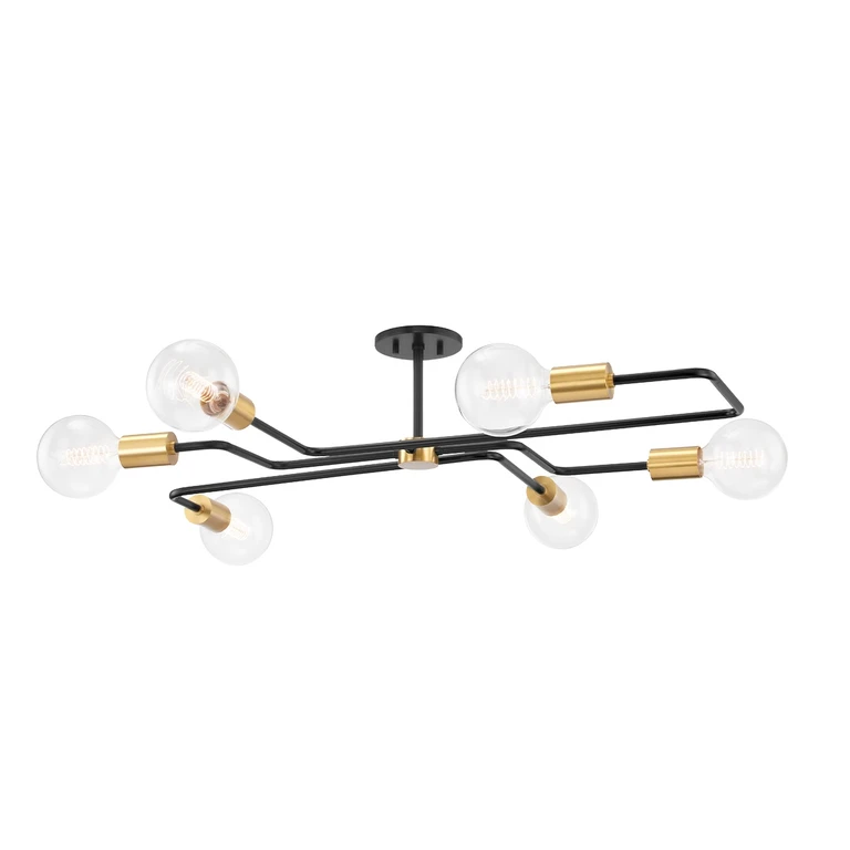 Aged Brass Textured Black Combo Six Light Semi Flush Mount from the Jena Collection