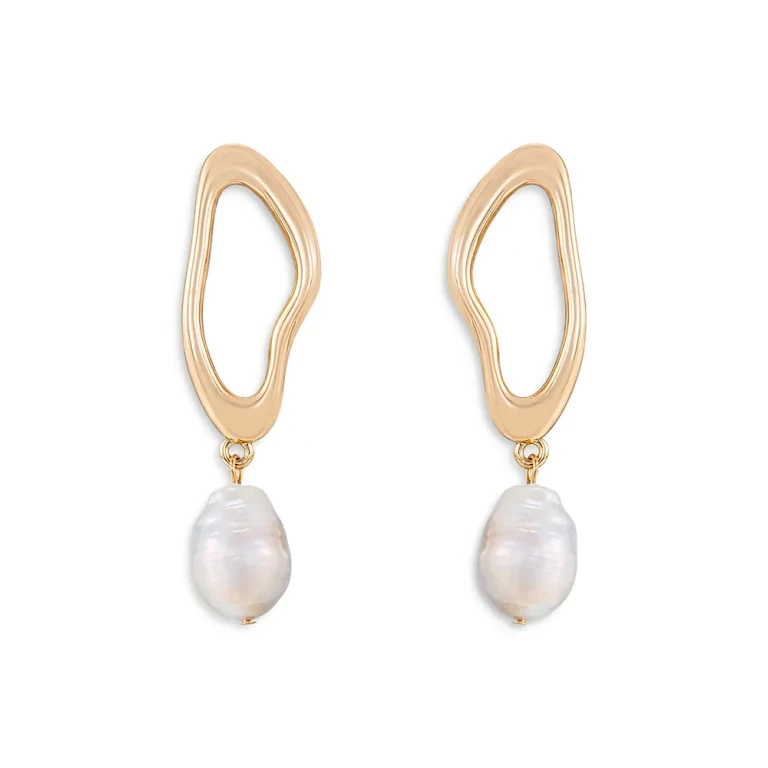 Ettika Oval Baroque Pearl Drop Earrings in 18K Gold Plated