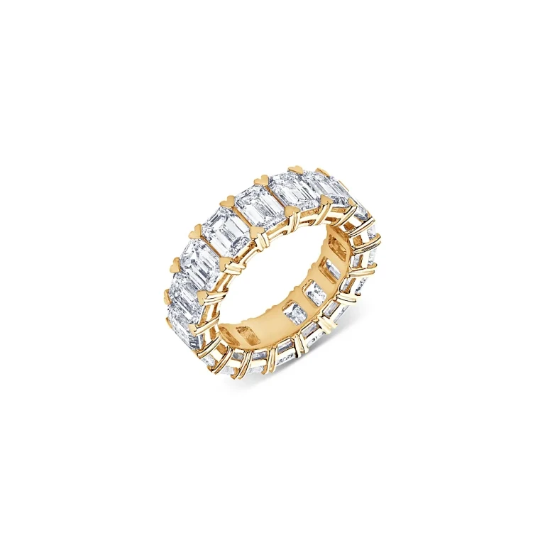 Certified Lab Grown Diamond Emerald Cut Eternity Band in 18K Yellow Gold, 10.0 tcw