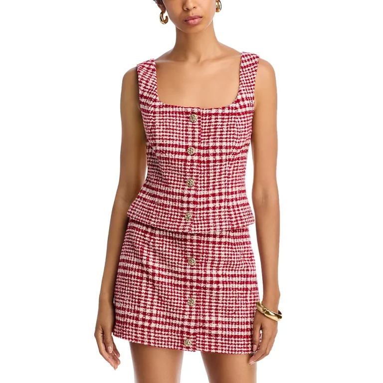 French Connection Brushed Houndstooth Square Neck Sleeveless Top
