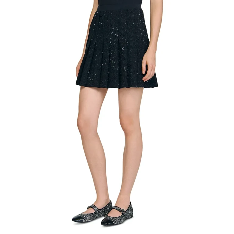 Sandro Short Tweed Pleated Skirt