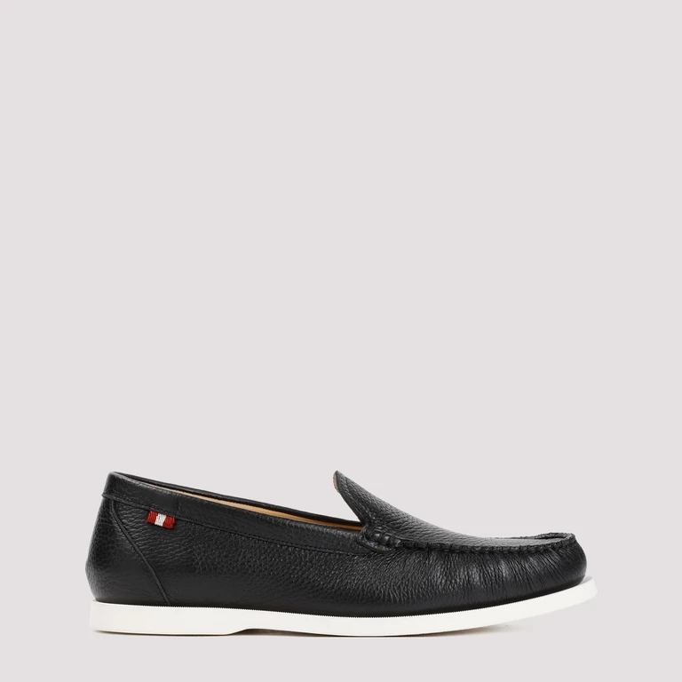 Bally Nadim Mocassin Black Grained Deer Leather Rubber Shoe - Men