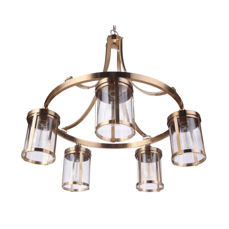 Satin Brass Five Light Chandelier from the Elliot Collection