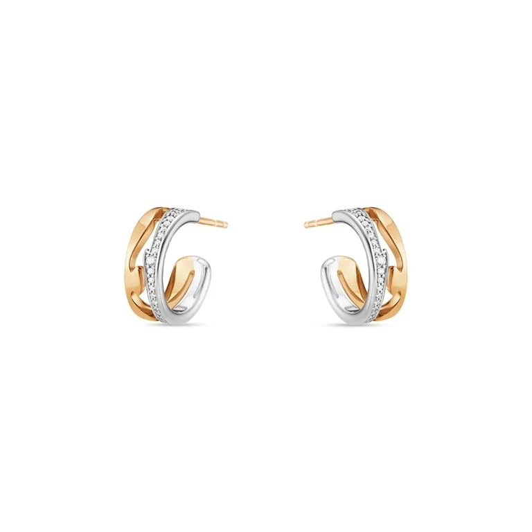 Georg Jensen 18K White & Rose Gold Fusion Diamond Small Hoop Earrings