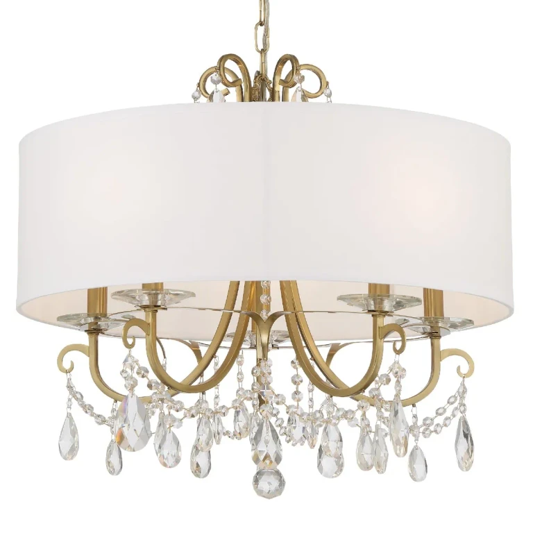 Othello 5-Light 21" Chandelier in Vibrant Gold with Hand Cut Crystal Crystals