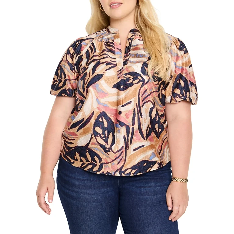 Nic+Zoe Plus Terracotta Garden Puffed Sleeve Top
