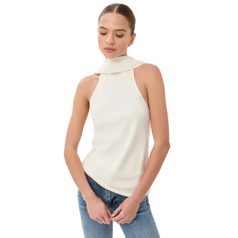 SIMKHAI Samira Satin Cape Top Ivory 12