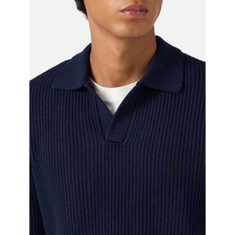 Mc2 Saint Barth Navy Blue Pure-Wool Knit Polo Downing Knitwear - Men
