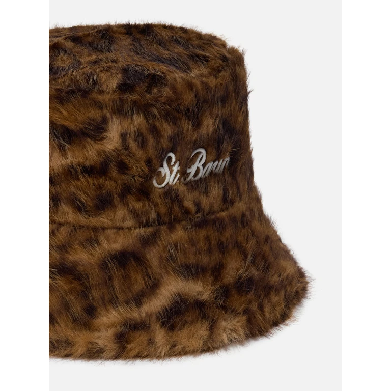 Mc2 Saint Barth Bucket Hat Fur Leopard-Print Faux Brown - Unisex