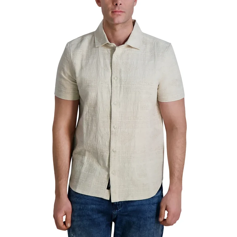Karl Lagerfeld Paris Textured Short Sleeve Woven Shirt