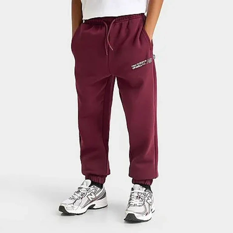 New Balance Big Kids Linear Fleece Jogger Pants in Monarch Burgundy Size: Small