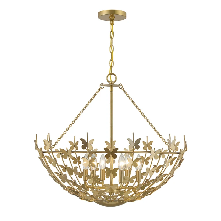 Burnished Brass Six Light Pendant from the Birch Collection