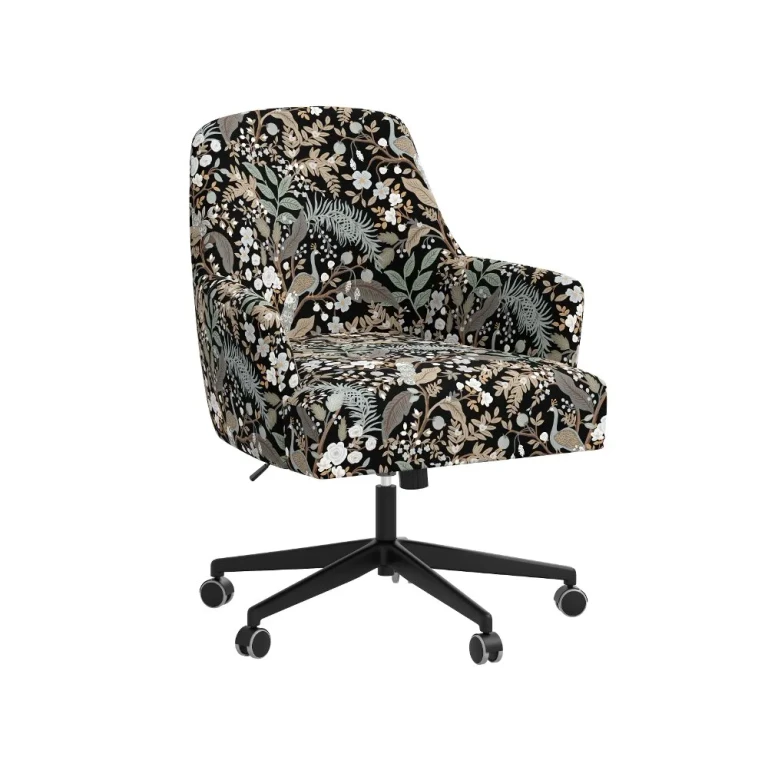 Rifle Paper Co Yvette Peacock Black Office Chair with Black Base