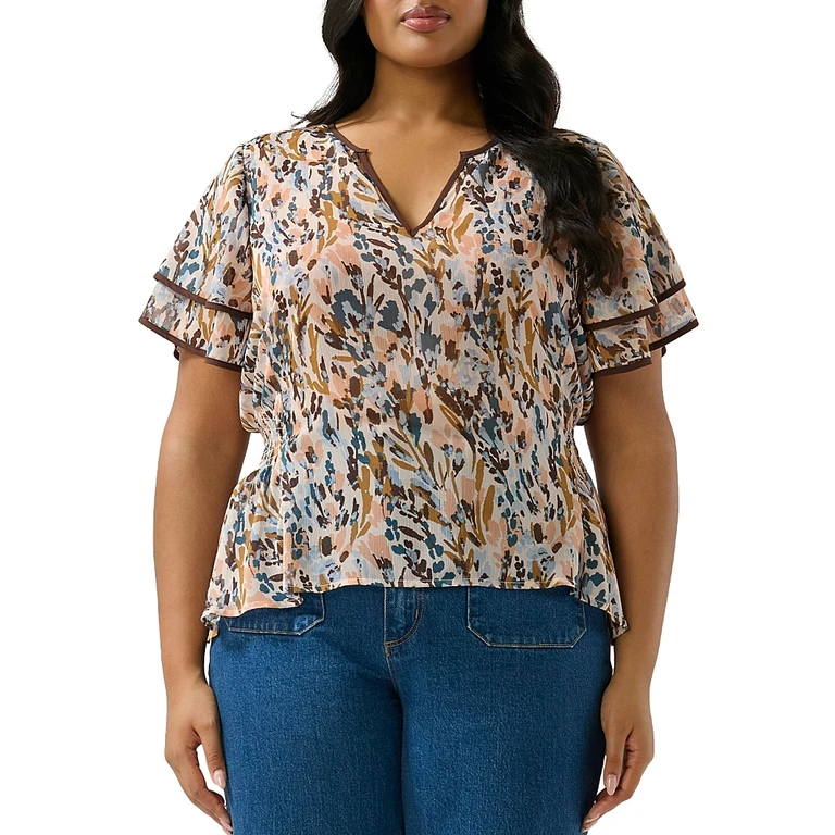 Estelle Plus Bellarosa Floral V Neck Top