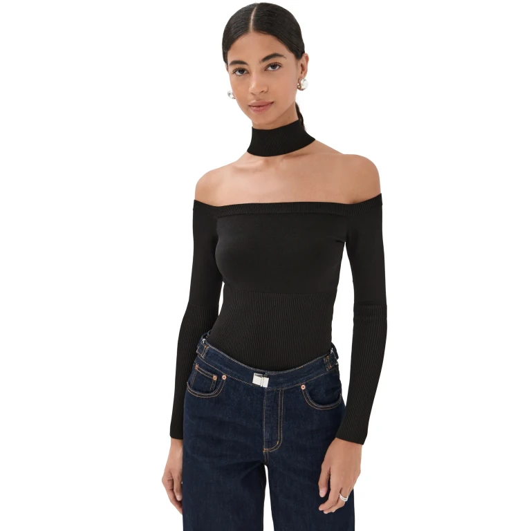 SIMKHAI Lila Cold Shoulder Top Black M