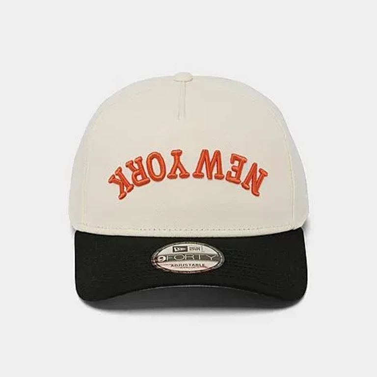 New Era Women's New York Mets MLB Upside Down 9FORTY A-Frame Snapback Hat in Chrome/Black/Orange
