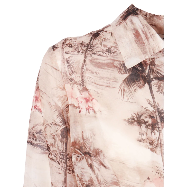 Shirt A Porter Full-Skirt Shirt Dress Beige Midi - Women