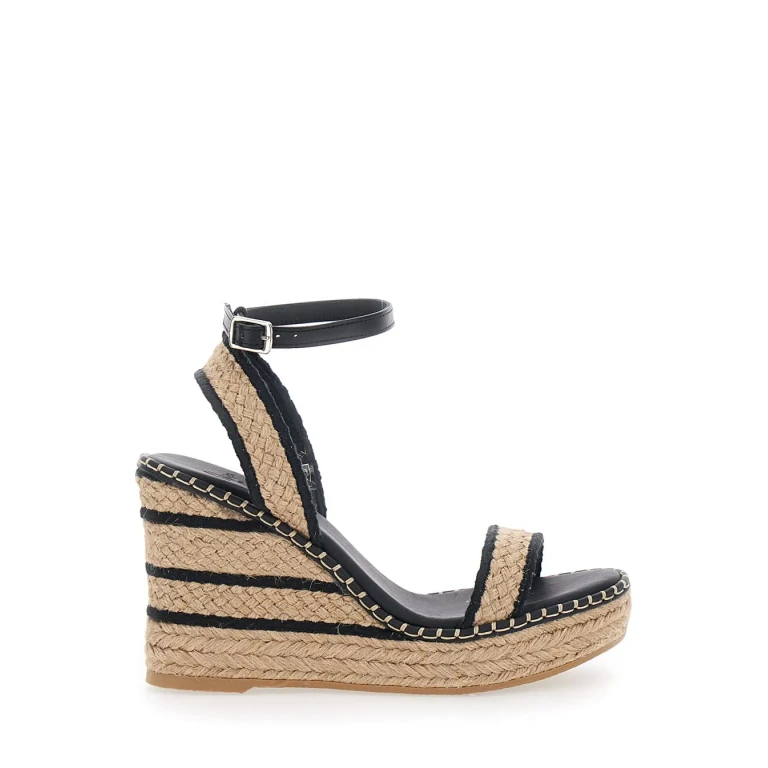 Castañer bera Beige Wedges With Ankle Strap And High Wedge Heel In Fabric For Women