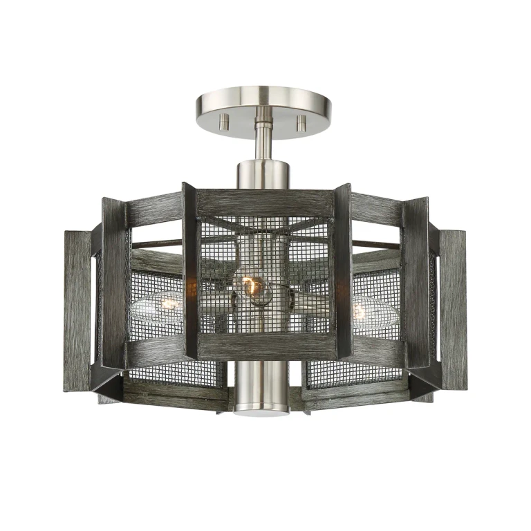 Weathered Iron Three Light Semi-Flush Mount from the Baxter Collection