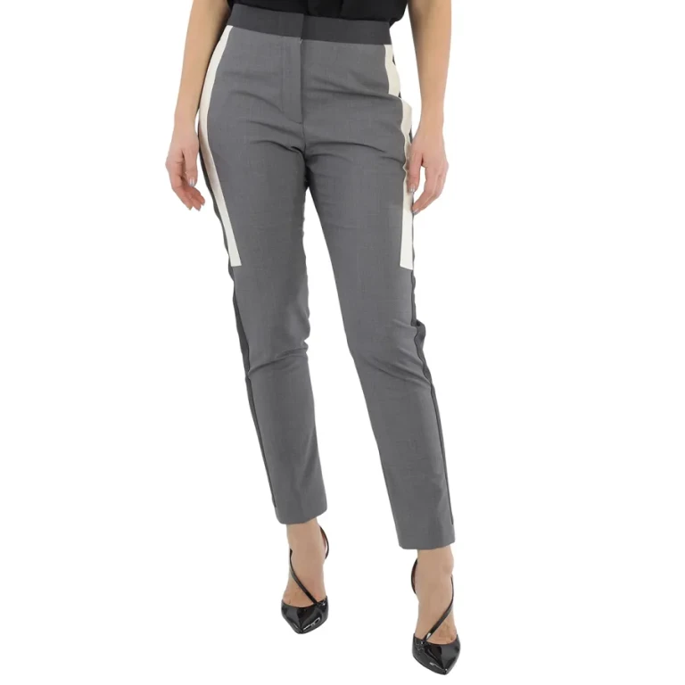 Burberry Contrast Stripe Crop Wool Trousers In Grey