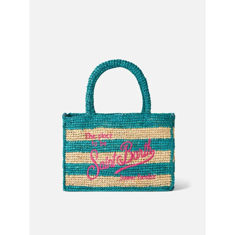 MC2 Saint Barth Colette Raffia Handbag With White And Bluette Stripes