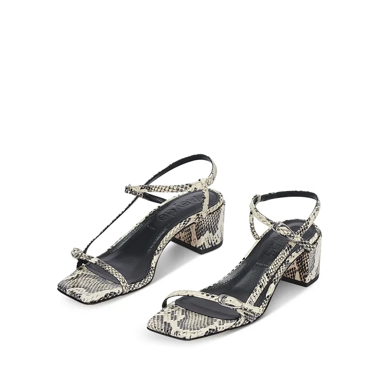 Aeyde Women's Tash Square Toe Snake Embossed Block Heel Sandals