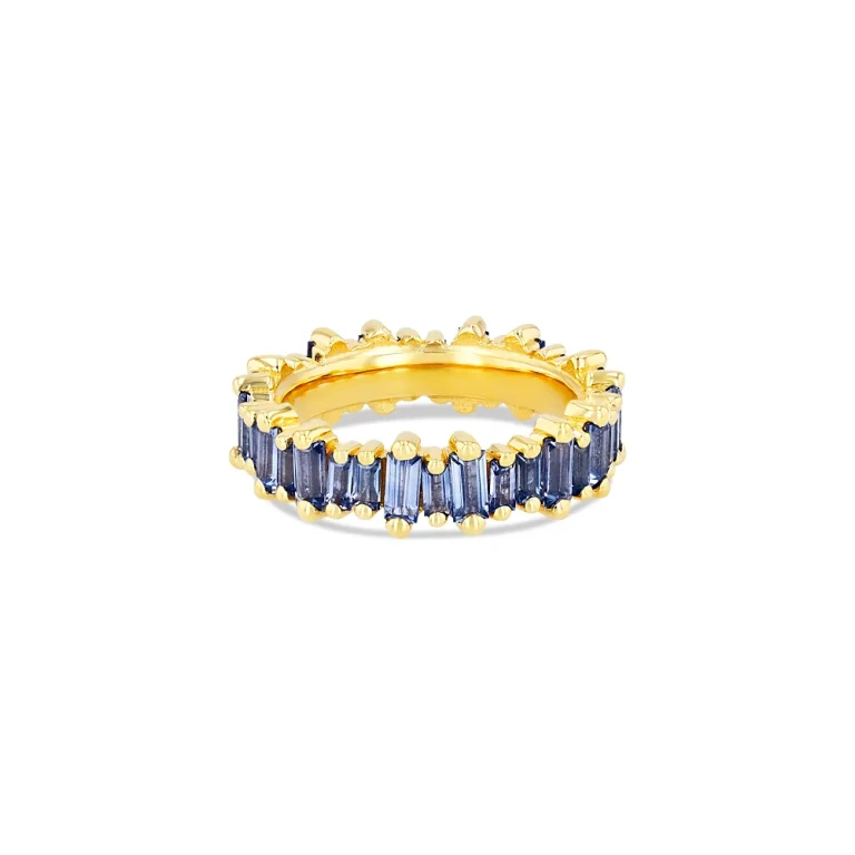Suzanne Kalan 18K Yellow Gold Fireworks Blue Sapphire Baguette Asymmetrical Band