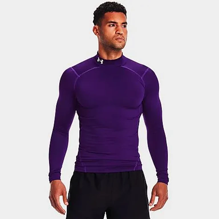 Men's ColdGear Compression Mock Training Top in Purple/White Size: XS